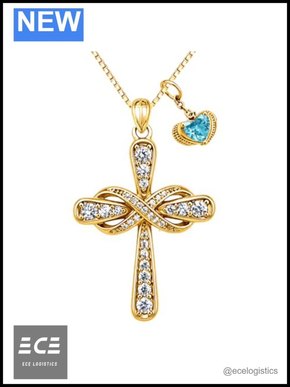 14K Gold Plated Infinity Cross Pendant Necklace Cubic Zirconia Faith Gift